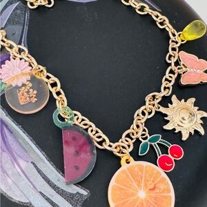 Fashion Gold Charm Necklace with Fruit and Floral Accents